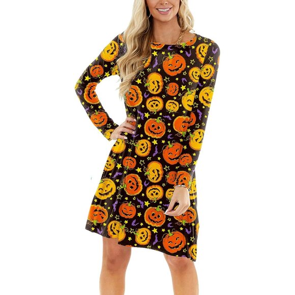 Women Halloween Dress with Pockets Funny Long Sleeve Outfits - Picture 4 of 5